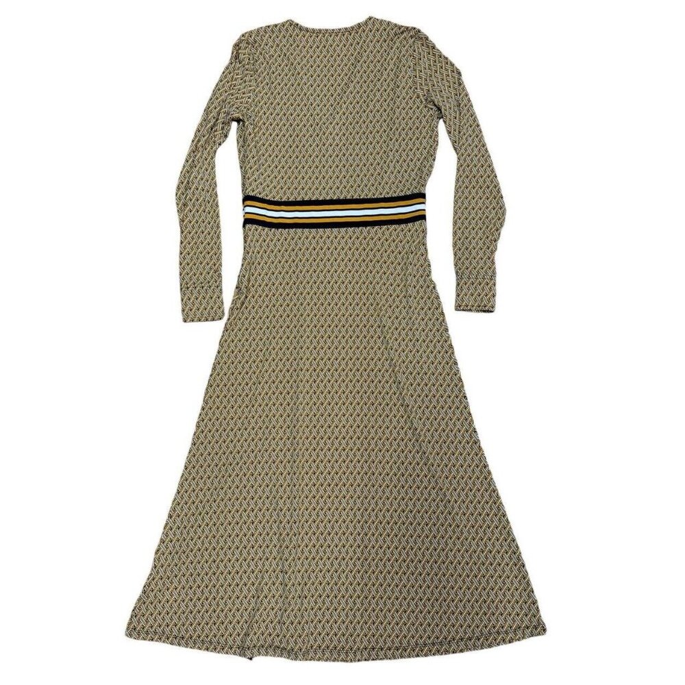MICHAEL Michael Kors Tan Patterned Wrap Midi Dress with Black and White Stripes - Picture 7 of 11